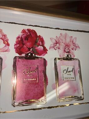 Chanel Perfume Wall Art - multidimensional glass w/ gold accents 17.75x11 in.